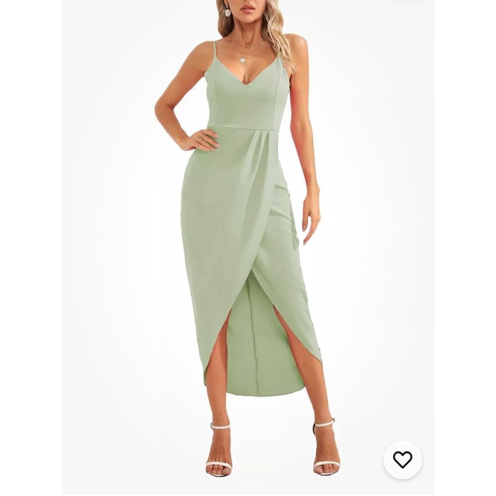 NWT CMZ 2005 Women’s V neck Spaghetti strap Midi Cocktail Dress 8/10 Mint Green